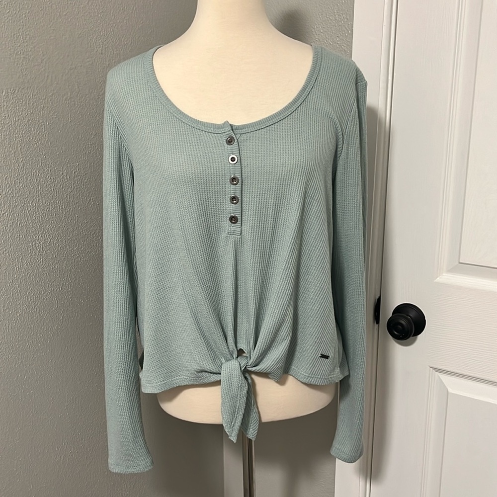 Hollister Waffle Knit Thermal Tie Front Long Sleeve T-Shirt